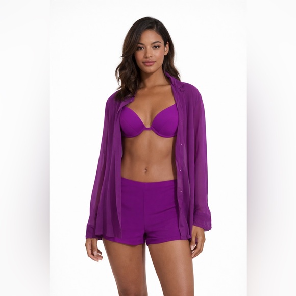 Matte Collection Other - Matte Collection Purple 3 Piece Bikini Set Sheer Cover Up Small